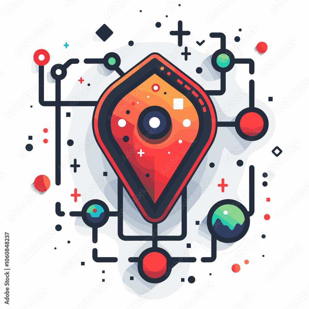 Poster red and blue dot with a star on it is surrounded by a bunch of other dots. the dots are all differen
