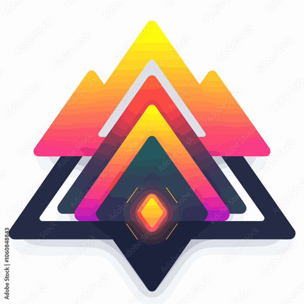 Poster colorful triangle with a black diamond in the middle. the triangle is made up of smaller triangles, 