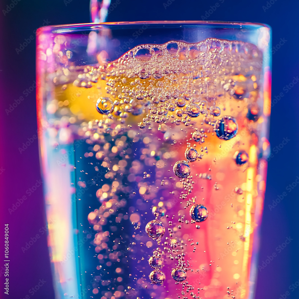 Poster a glass of sparkling water with bubbles rising to the surface