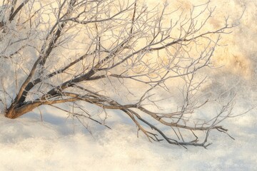 Obraz premium A lone tree stands amidst snowy surroundings
