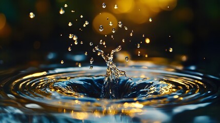Multiple water drops falling together creating intricate splash patterns