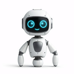 Fototapeta premium white friendly robot with big blue eyes looking up 3d rendering