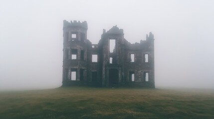 Obraz premium Mysterious Ruins Shrouded in Fog: Eerie Remnants of the Past