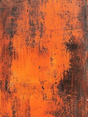 Fototapeta premium An old orange rust-stained metal surface with distressed marks and textures, creating an artistic aesthetic that blends modern abstraction with vintage charm.