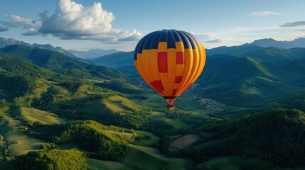 Fototapeta premium Colorful Hot Air Balloon Over Scenic Landscape