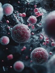 Blood cells infected with virus particles