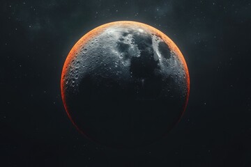 Moon and stars in night sky. Vivid depiction of celestial body against dark backdrop.