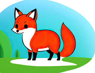 Obraz premium Simple drawing of a red fox on a white background. Cartoon character