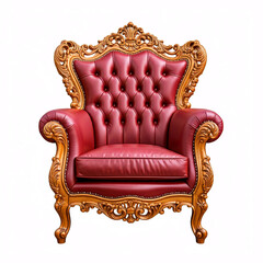 luxury red leather and gold armchair isolated on white background