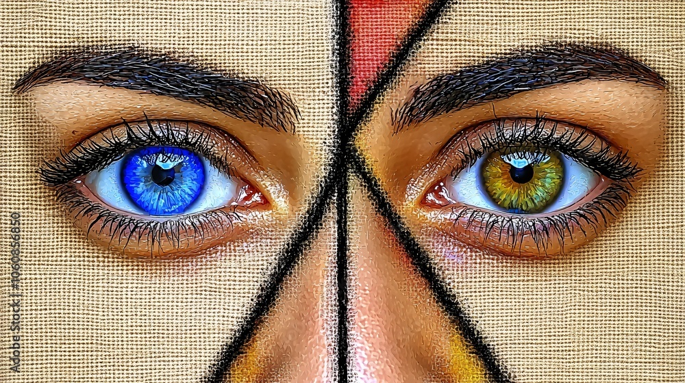 Poster explore the fascinating contrast of mixed media visuals showcasing ai-enhanced art through unique ey