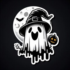 Happy Halloween Cartoon Ghost with Skull and Cute Octopus Character 2
