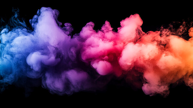 Colorful smoke billows against a black background