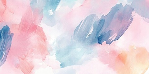 Colorful watercolor abstract floral pattern with pink, blue and cream tones. Trendy background for wall art or a decorative element.