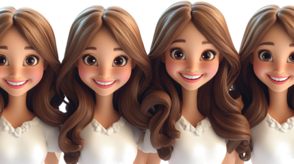 Cartoon-Style Brown-Haired Girl Avatars on Clear Background Generative AI