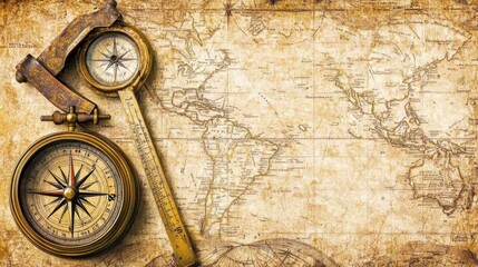 Vintage Compass and Map - Explorer's Journey