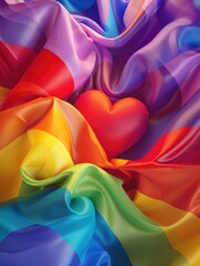 Obraz premium Brightly colored wavy fabric with heart in center, ideal for clothing or accessory decorations.