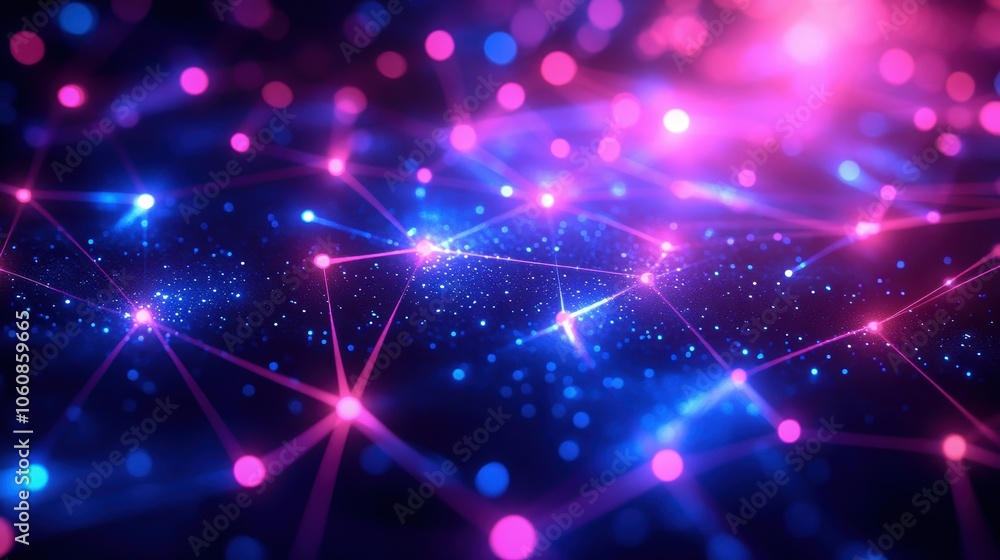Poster exploring futuristic technology concepts with vibrant blue and purple light patterns. generative ai