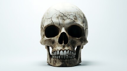 Obraz premium Detailed close-up of a human skull on a white background, with realistic bone texture