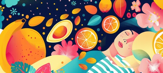 Vibrant Infographic of Foods and Nutrients for Better Sleep in Bright, Modern Design
