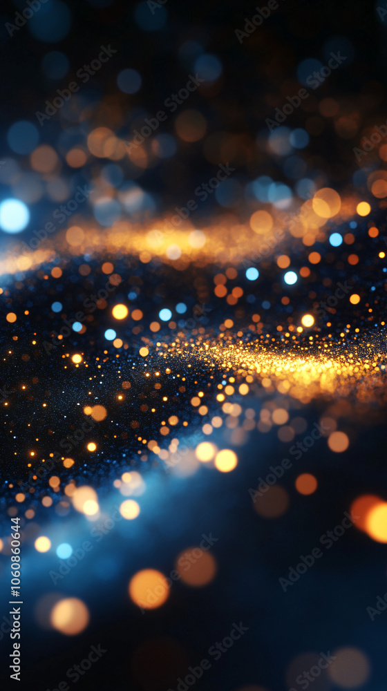 Poster golden wave bokeh effect on abstract background against dark blue backdrop