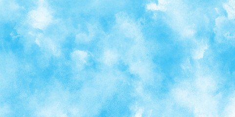Creative vintage light sky blue background with various clouds and fogg, Watercolor stain with hand paint pattern on blue canvas, natural cloudy watercolor abstract painting background.	
