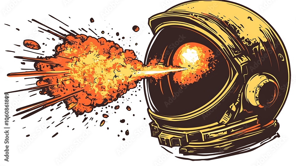 Poster astronaut helmet with meteor explosion reflection
