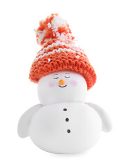 Cute decorative snowman in hat isolated on white