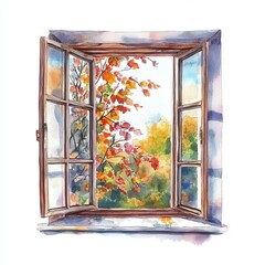A photostock of an autumn watercolor wind swirl isolated on a white background, carrying colorful autumn leaves through the air , isolated on white background