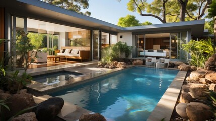 A large house with a pool and a patio