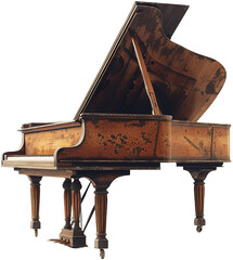 Vintage Grand Piano with Distressed Wood Finish in Isolated Studio Shot