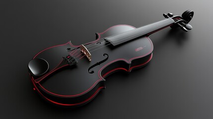 Elegant Black Violin with Red Accents on Dark Background