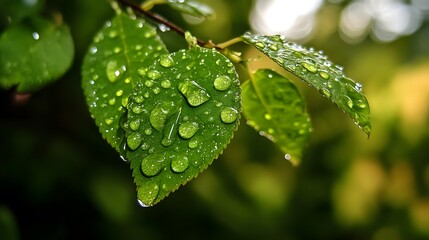 Water drops clinging to the edges of a leaf after a rain shower