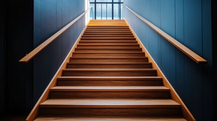 Obraz premium Modern Wooden Stairway in Bright Interior Space