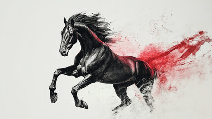 A Chinese ink art of a horse galloping