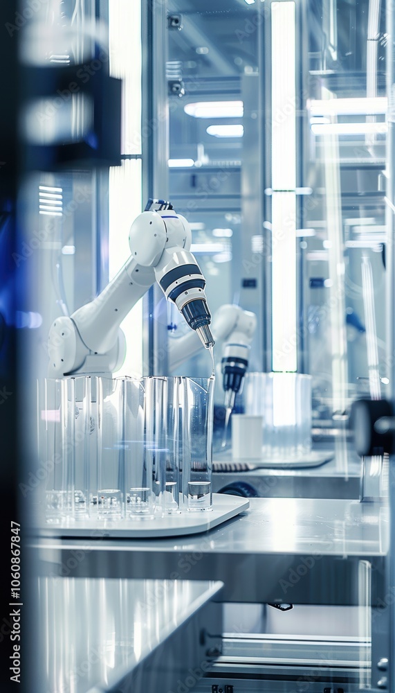 Poster advanced biotechnology lab with robotic systems for dna synthesis machine production