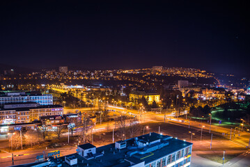 Zlin, Czech republic - March 12, 2022. Panorama of winter city
