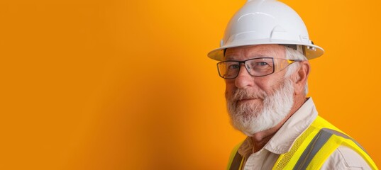Senior Factory Supervisor in Hard Hat Against Monochrome Background for Leadership Concept