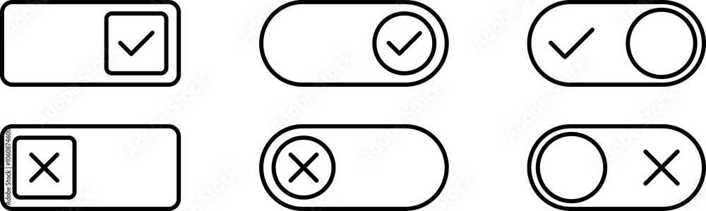 Aufkleber set of toggle icons. toggle switch line icon. switch on and off slider. switch button icon for devic