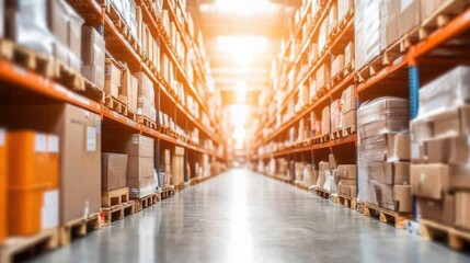 Bright Warehouse Interior with Skylights and Boxes