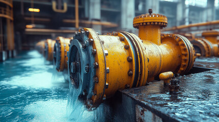 Industrial metal component with a glowing grid, surrounded by bolts and metallic pipes, suggesting high-tech equipment