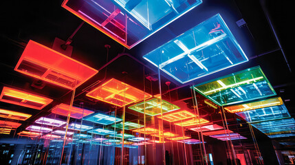 Abstract Lighting Store Showcasing Modern Futuristic Displays and Inspirational Shop Decoration Idea, business background, and technology concept