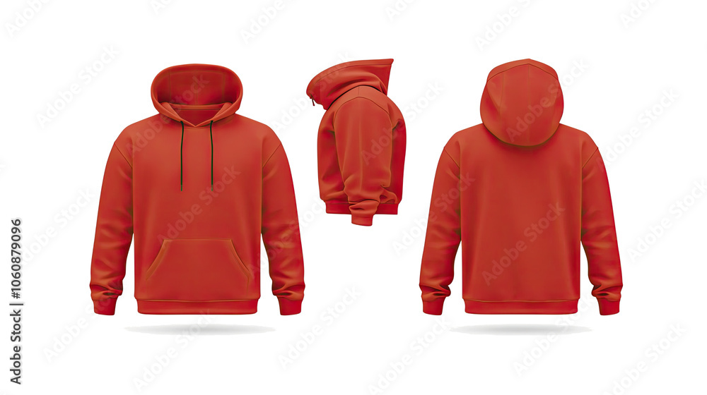 Aufkleber red hoodies shown from various angles on clear background generative ai