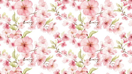 Fototapeta premium Seamless watercolor pattern of delicate cherry flowers perfect for backgrounds and decorative borders