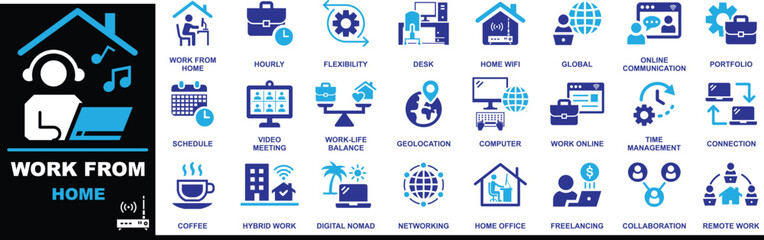Working From Home Vector, Graphics, Illustration, Symbol Art.