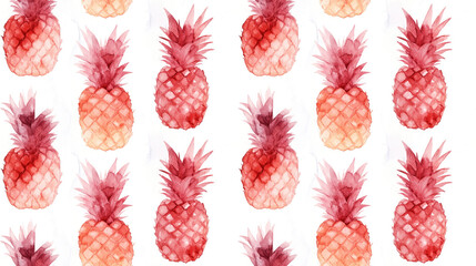 Seamless watercolor pattern featuring hand drawn pineapples in contrasting angles ideal for textile design and home decor
