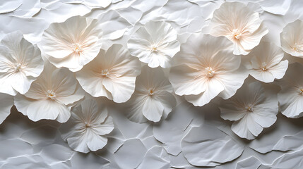 Delicate White Paper Flowers on Crumpled Background