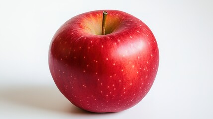 A detailed close-up of a whole red Envy Apple, featuring its smooth skin and rich color, set against a bright white backdrop, emphasizing the fruit's freshness and appeal