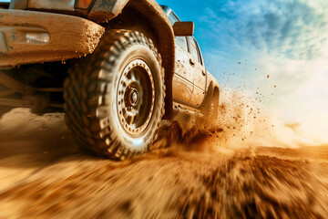 Off-road truck driving on dirt.