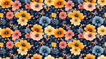 Fototapeta premium Floral seamless pattern featuring vibrant flowers in elegant designs ideal for fabric printing and home decor