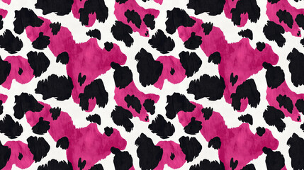 Obraz premium Seamless animal skin pattern featuring abstract romantic jaguars and pink cows perfect for textile design and home decor